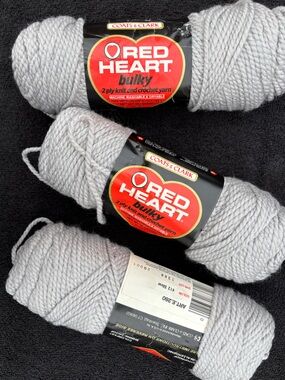 Red Heart Bulky Light Gray Yarn - 3 Skeins of 2 Ply Knit & Crochet